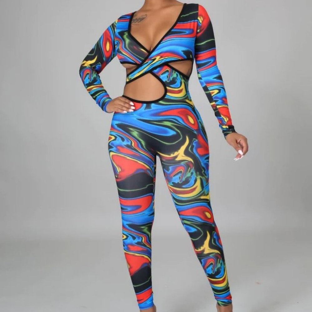 Blue multi color jumpsuit